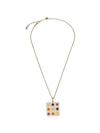 Pre-owned Chanel 2003 Square Chain Pendant Necklace In Gold