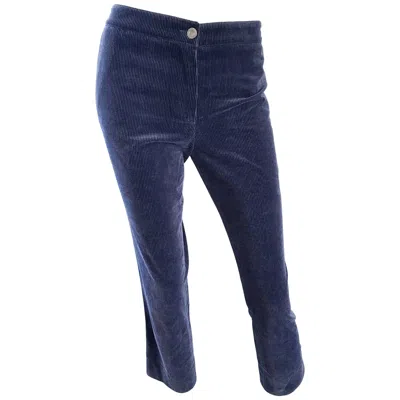 Pre-owned Chanel 2003 Sz 40 Navy Blue Corduroy Mid Rise Slim Fit Capri Pants Pedal Pushers