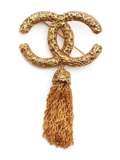 Pre-owned Chanel 2003 Tassel Brooch In Gold
