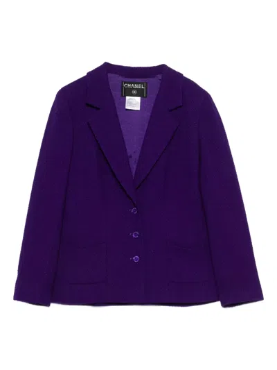 Pre-owned Chanel 2003 Tweed Blazer Jacket In Purple