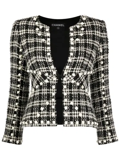 Pre-owned Chanel 2003 Tweed Single-breasted Jacket In Black