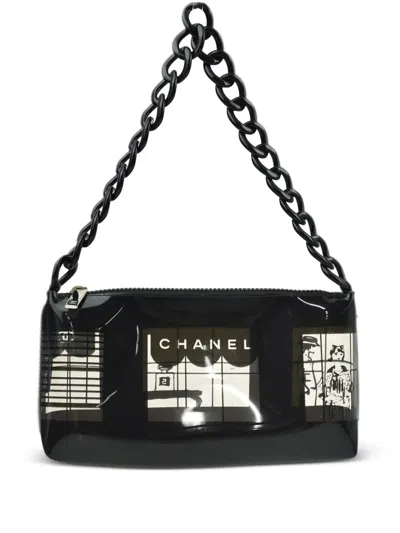 Pre-owned Chanel 2003 Window-print Shoulder Bag In Black