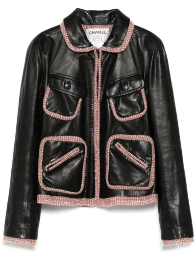 Pre-owned Chanel 2003 Zip Up Leather Jacket In Black