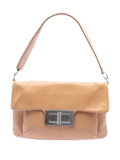 Pre-owned Chanel 2003-2004 Calfskin Square Stitched Mademoiselle Shoulder Bag In Brown