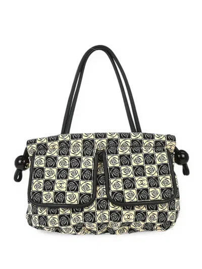 Chanel 2003-2004 Camellia Cc Tote Bag In Black