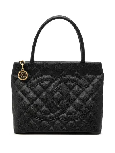 Pre-owned Chanel 2003-2004 Caviar Medallion Tote Bag In Black