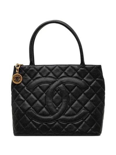 Pre-owned Chanel 2003-2004 Caviar Medallion Tote Bag In Black