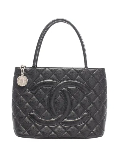 Pre-owned Chanel 2003-2004 Caviar Medallion Tote Bag In Black