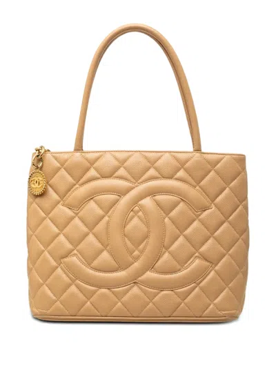 Pre-owned Chanel 2003-2004 Caviar Medallion Tote Bag In Neutrals