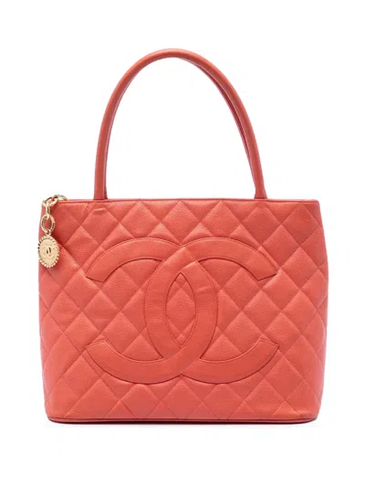 Pre-owned Chanel 2003-2004 Caviar Medallion Tote Bag In Orange