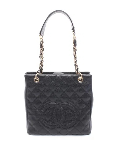 Pre-owned Chanel 2003-2004 Caviar Petite Shopping Tote Bag In Black