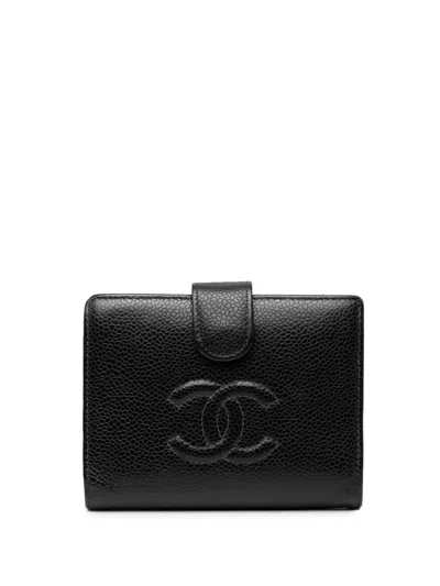 Pre-owned Chanel 2003-2004 Cc Caviar Bifold Wallet Small Wallets In Black