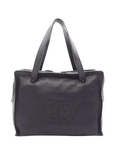 Pre-owned Chanel 2003-2004 Cc Leather Tote Bag In Black