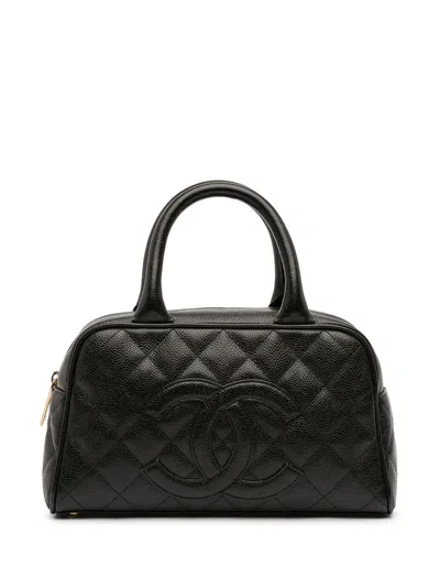 Pre-owned Chanel 2003-2004 Cc Quilted Caviar Bowling Bag Handbag In Black
