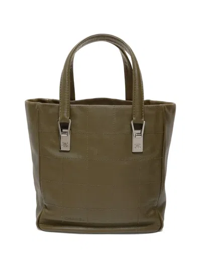 Pre-owned Chanel 2003-2004 Chocolate Bar Tote Bag In Green
