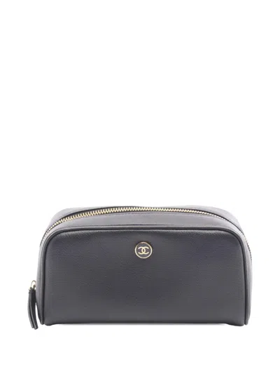 Pre-owned Chanel 2003-2004 Coco Button Pouch In Black