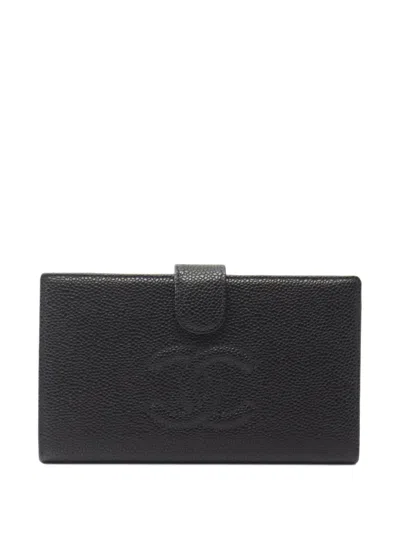 Pre-owned Chanel 2003-2004 Coco Mark Bi-fold Wallet In Black
