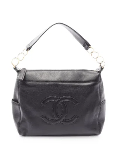 Pre-owned Chanel 2003-2004 Coco Mark Caviar Skin Handbag In Black