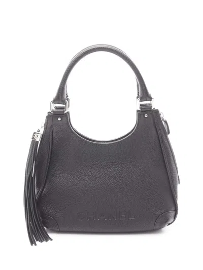 Pre-owned Chanel 2003-2004 Grained Calfskin Tassel Lax Hobo Satchel In Black