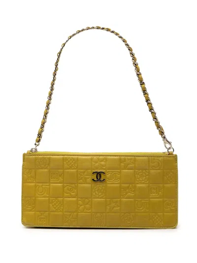 Pre-owned Chanel 2003-2004 Lambskin Precious Symbols Pochette Shoulder Bag In Yellow