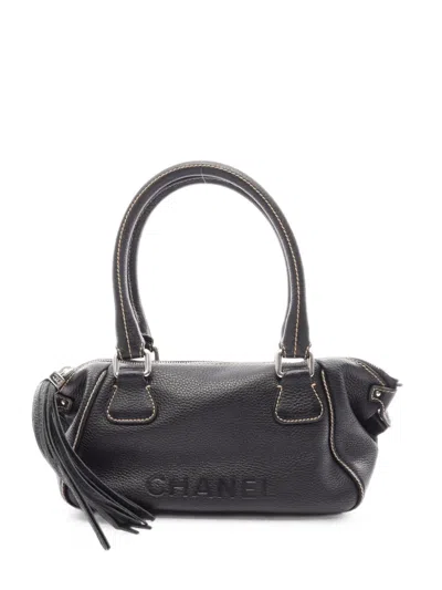 Pre-owned Chanel 2003-2004 Logo Fringe Totebag In Black
