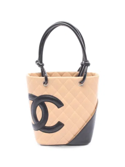 Pre-owned Chanel 2003-2004 Small Cambon Line Tote Bag In Neutrals
