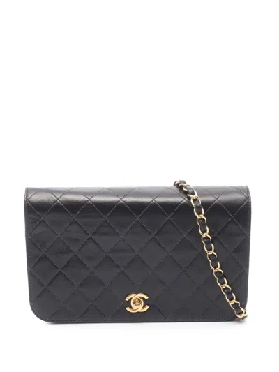 Pre-owned Chanel 2003-2004 Small Cc Quilted Lambskin Full Single Flap Crossbody Bag In Black