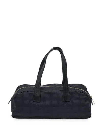 Pre-owned Chanel 2003-2004 Travel Ligne Logo-print Bowler Tote Bag In Black