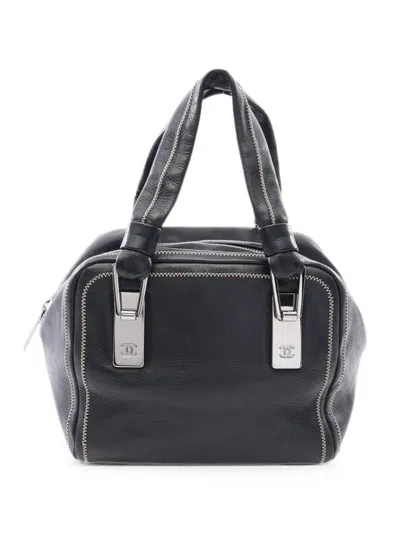 Pre-owned Chanel 2003-2004 Whipstitch Mini Boston Tote Bag In Black