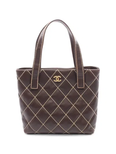 Pre-owned Chanel 2003-2004 Wild Stitch Tote Bag In Brown