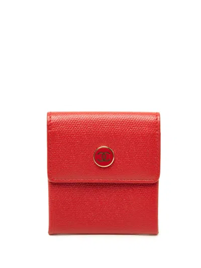 Pre-owned Chanel 2003-2024 Cc Grained Calfskin Button Flap Coin Pouch In Red