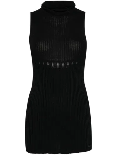 Pre-owned Chanel 2003s Ribbed-knit Sleeveless Top In Black
