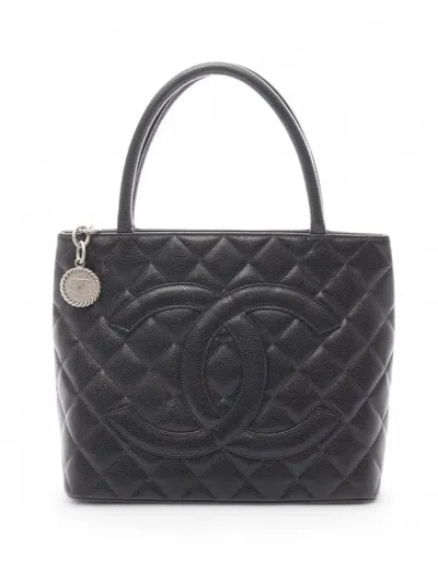 Pre-owned Chanel 2004-2005 Caviar Medallion Tote Bag In Black