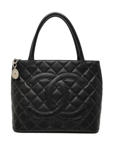 Pre-owned Chanel 2004-2005 Caviar Medallion Tote Bag In Black