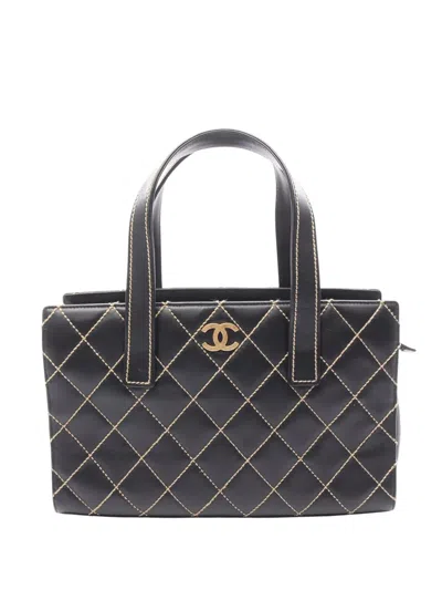 Pre-owned Chanel 2004-2005 Cc Calfskin Wild Stitch Handbag In Black
