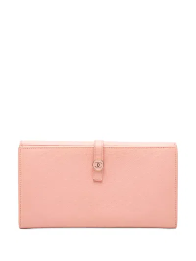 Pre-owned Chanel 2004-2005 Cc Grained Calfskin Flap Wallet Long Wallets In Pink