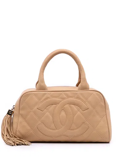 Pre-owned Chanel 2004-2005 Cc Quilted Caviar Bowling Bag Handbag In Brown