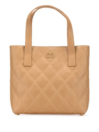 Pre-owned Chanel 2004-2005 Cc Wild Stitch Calfskin Handbag In Brown