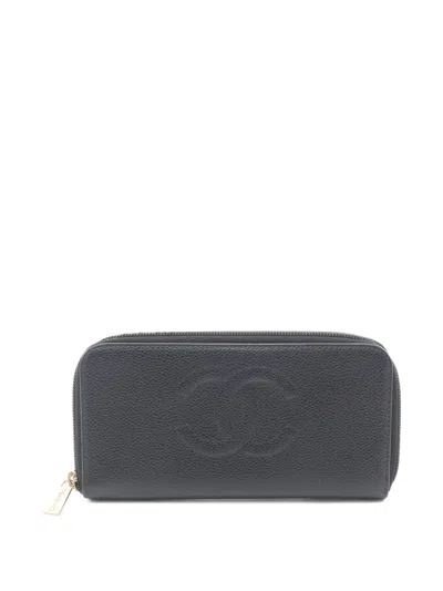 Pre-owned Chanel 2004-2005 Coco-mark Zip-around Wallet In Black