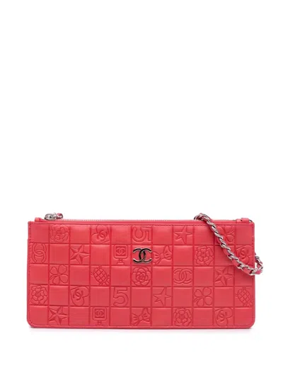 Pre-owned Chanel 2004-2005 Lambskin Precious Symbols Pochette Shoulder Bag In Pink
