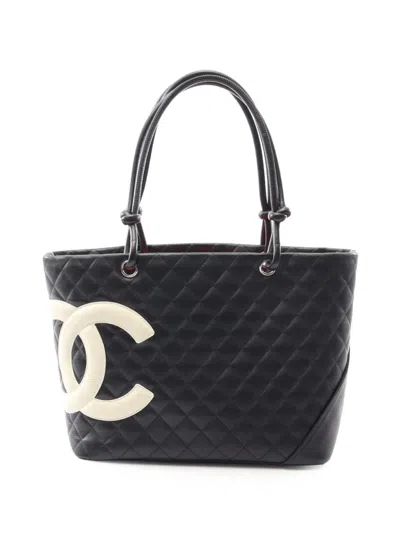 Pre-owned Chanel 2004-2005 Large Lambskin Cambon Ligne Tote Bag In Black