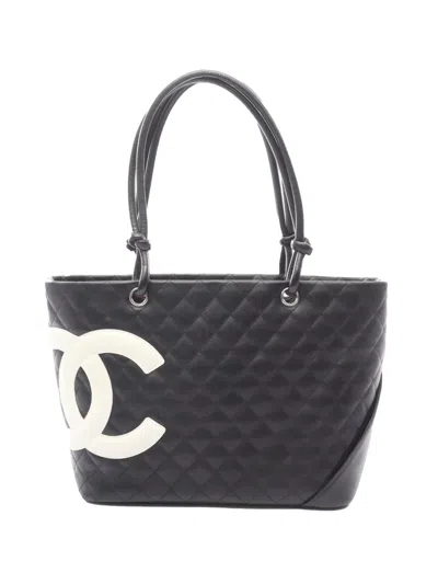 Pre-owned Chanel 2004-2005 Large Lambskin Cambon Ligne Tote Bag In Black