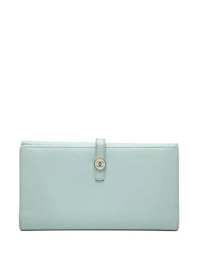 Pre-owned Chanel 2004-2005 Leather Coco Button Wallet Long Wallets In Blue