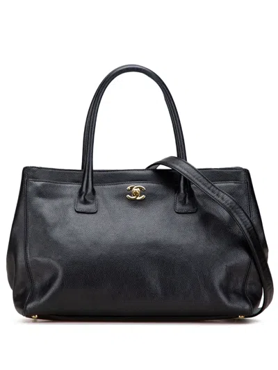 Pre-owned Chanel 2004-2005 Medium Calfskin Executive Cerf Tote Satchel In Black