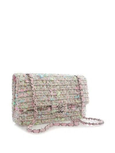 Pre-owned Chanel 2004-2005 Medium Classic Tweed Double Flap Shoulder Bag In 粉色