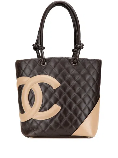 Pre-owned Chanel 2004-2005 Medium Lambskin Cambon Ligne Tote Bag In Brown