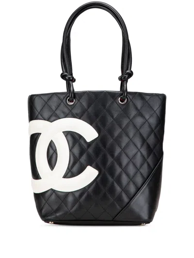 Pre-owned Chanel 2004-2005 Medium Lambskin Cambon Ligne Tote Bag In Black