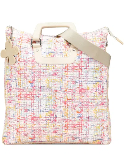 Pre-owned Chanel 2004-2005 Printed Canvas Clover Watercolor Tote Satchel