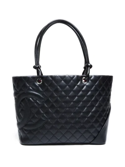 Pre-owned Chanel 2004-2005 Quilted Cambon Tote Bag In Black