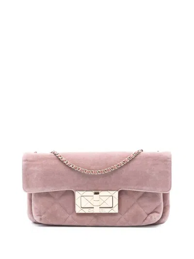 Pre-owned Chanel 2004-2005 Quilted Velvet Giant Mademoiselle Turnlock Shoulder Bag In Pink